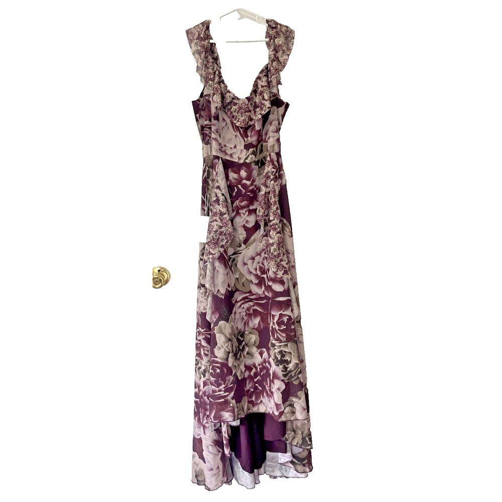Mia Joy Maxi Dress Womens XS Floral Plum Sleeveless Flowy NEW
